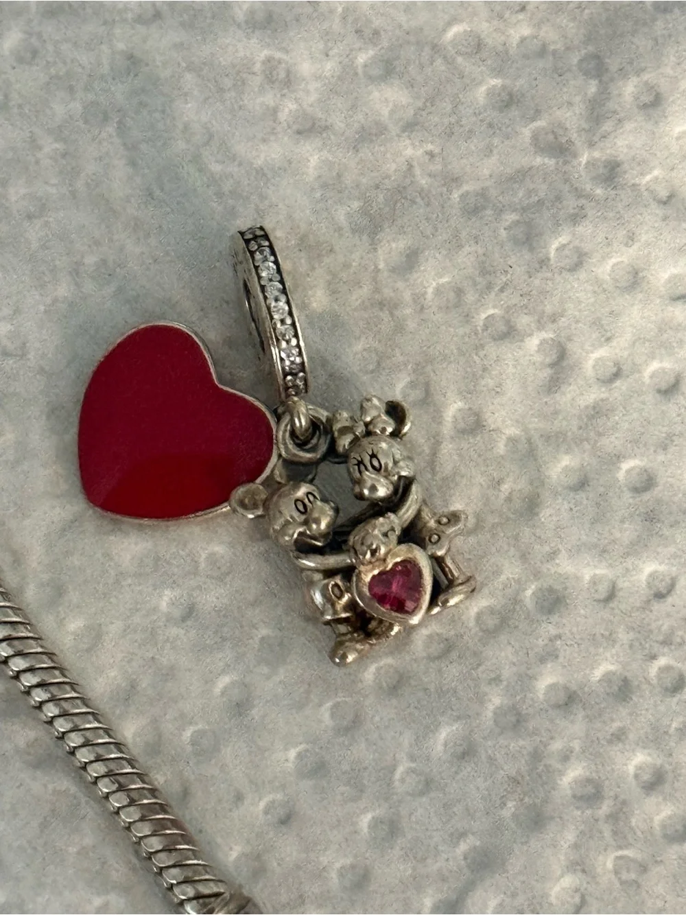 Pandora Silver Mickey & Minnie Charm with Red Hearts